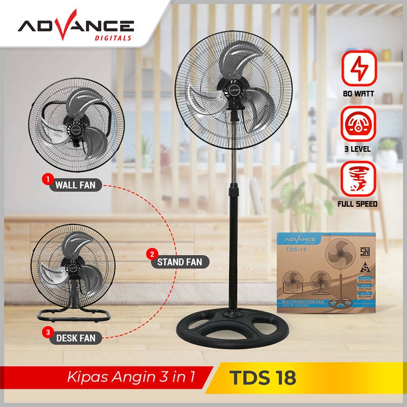 Advance Kipas Angin Berdiri TDS-18 Kipas Angin 18 inch Kipas Angin Besi Multifungsi 3 in 1 kipas mej
