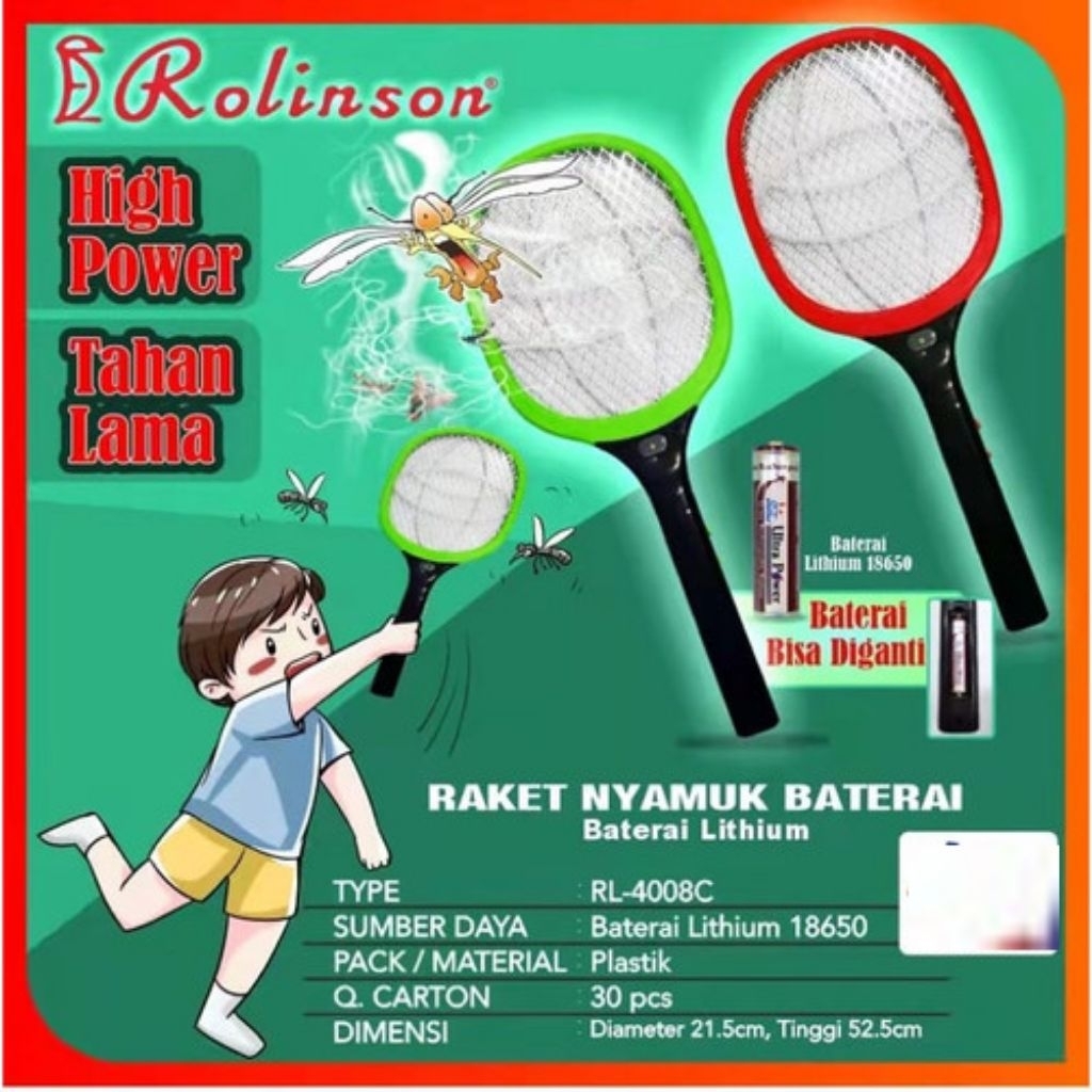 RAKET NYAMUK ROLINSON SWAT RL-4008C BATERAI BISA DIGANTI