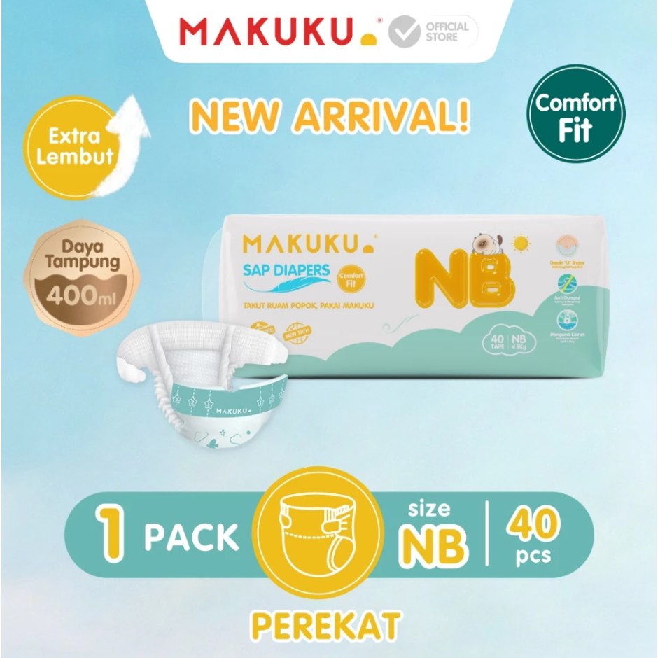 Makuku Comfort Fit Newborn Diapers Tape NB40 - Makuku Newborn Tipe Perekat