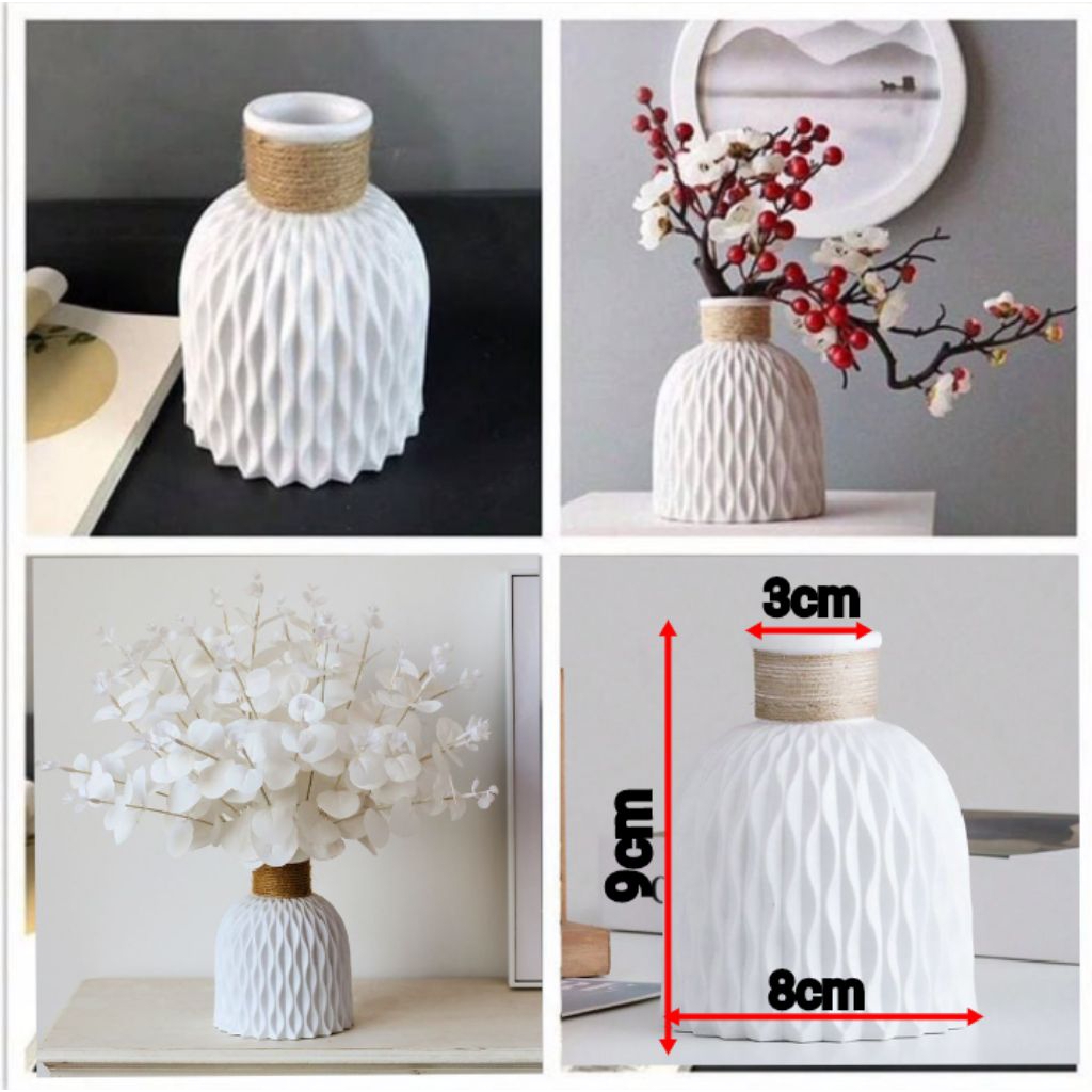 Vas Bunga Putih Estetik Minimalis Meja Ruang Tamu Dekorasi Rumah