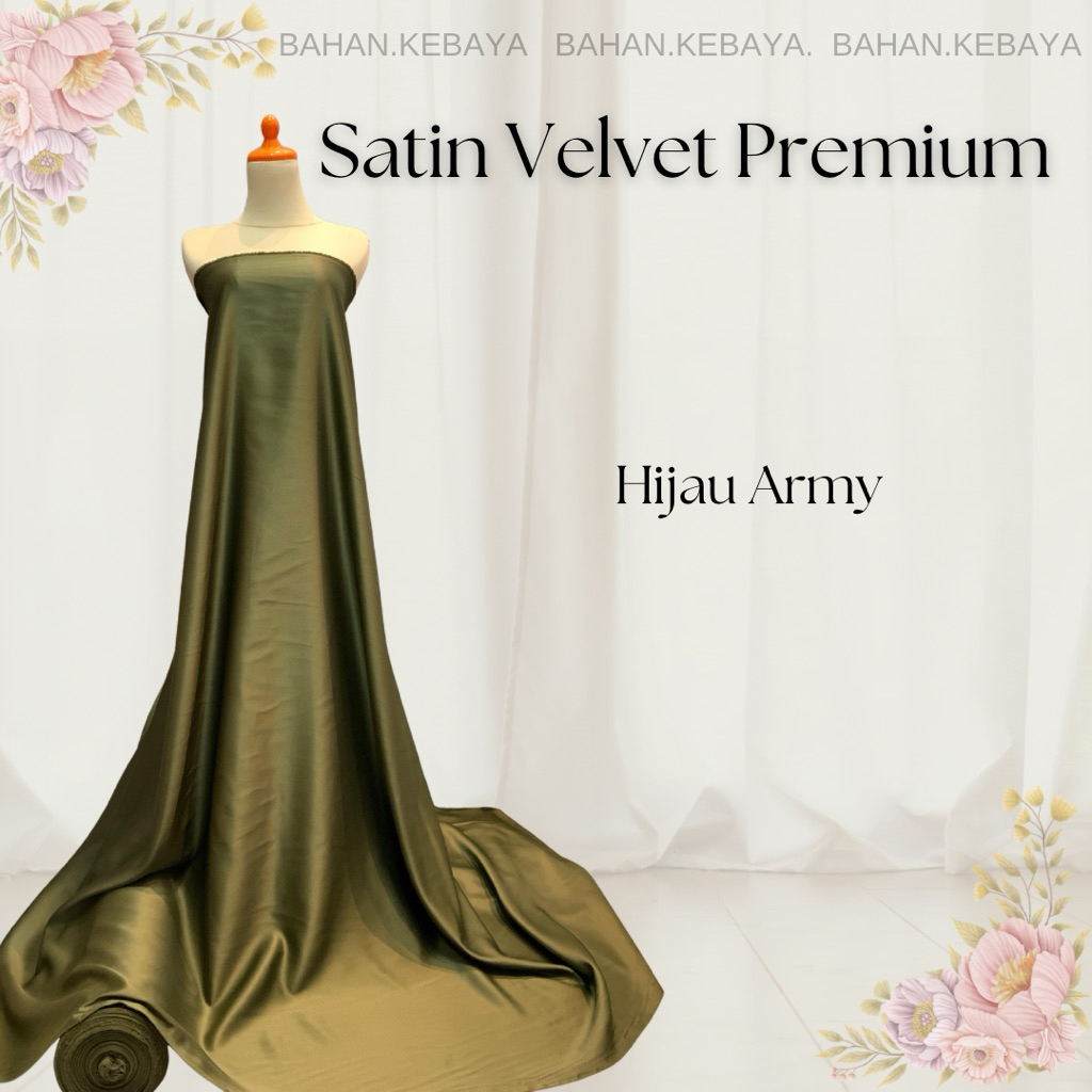 Bahan Kain Satin Saten Velvet Premium Furing/Inner Kebaya Warna Hijau Army