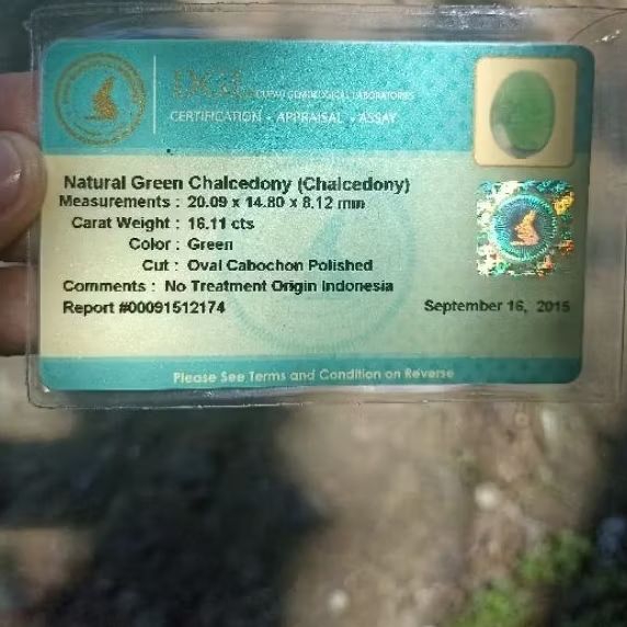 NATURAL CHALCEDONY GARUT IJO BOTOL + MEMO DGL LAB