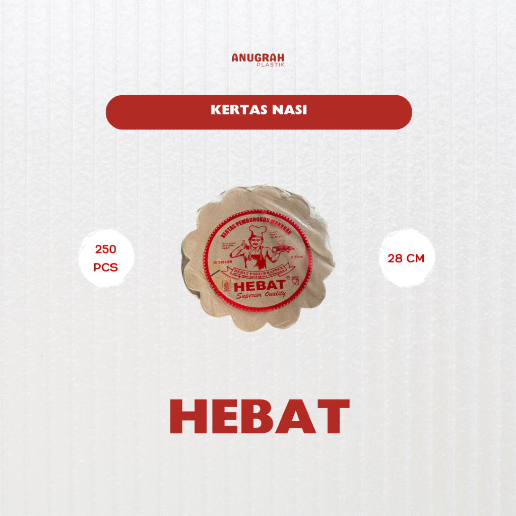 Kertas Nasi Bulat Hebat Merah Ukuran 28 Cm [250 Pcs]