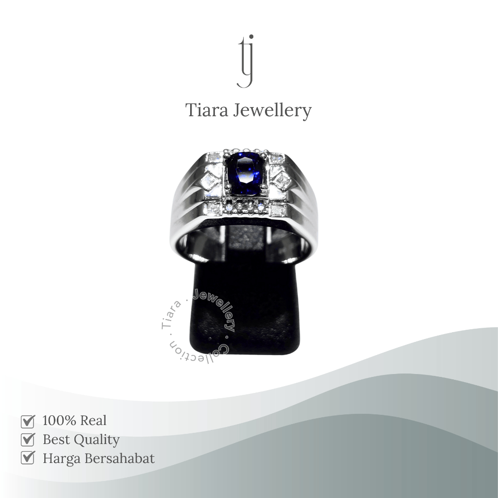 Tiara Jewellery - Blue Sapphire Diamond Men's Ring 18K White Gold [MS6] / Cincin Batu Safir Biru Ala