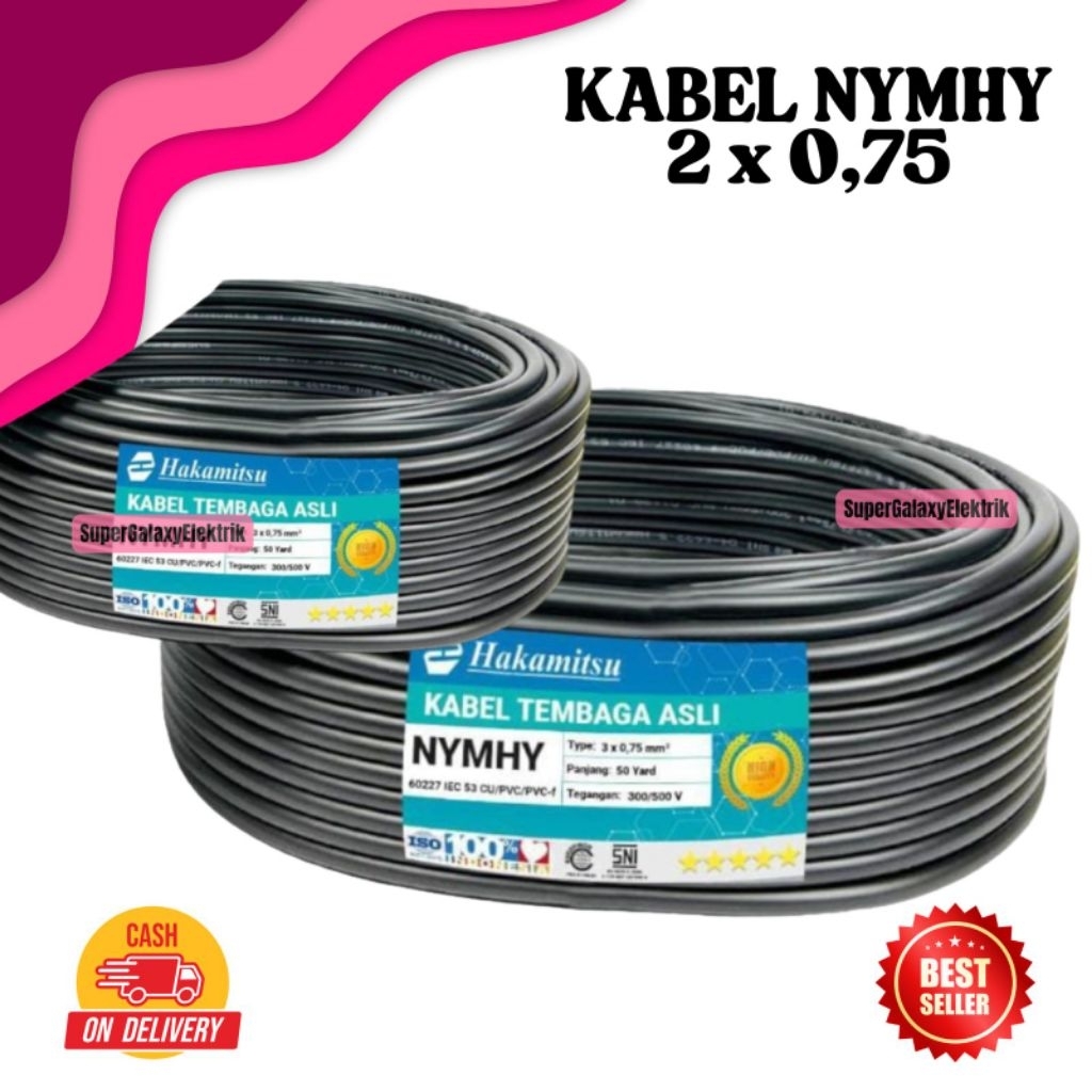 KABEL NYM HYO 2X0,75 / KABEL LISTRIK NYM HYO 2X0,75 50Yard SNI / KABEL SERABUT MURAH