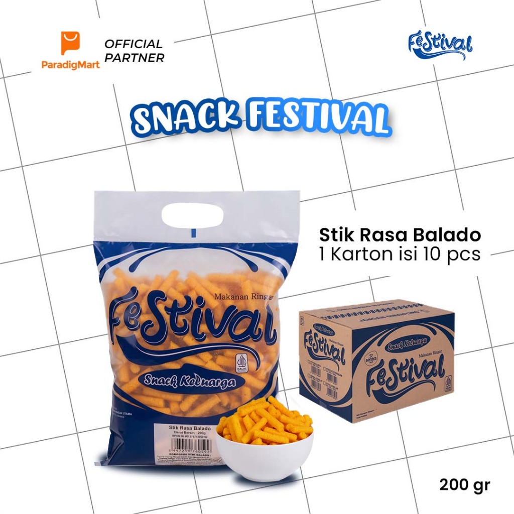 ⁠Snack Festival Stik Balado 1 Dus isi 10 pcs - Cemilan Snack Rasa Balado