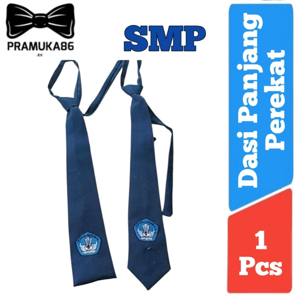 Dasi SMP Logo TUTWURI HANDAYANI Panjang Perekat / Dasi SMP Logo Biru / Dasi Sekolah SMP Panjang