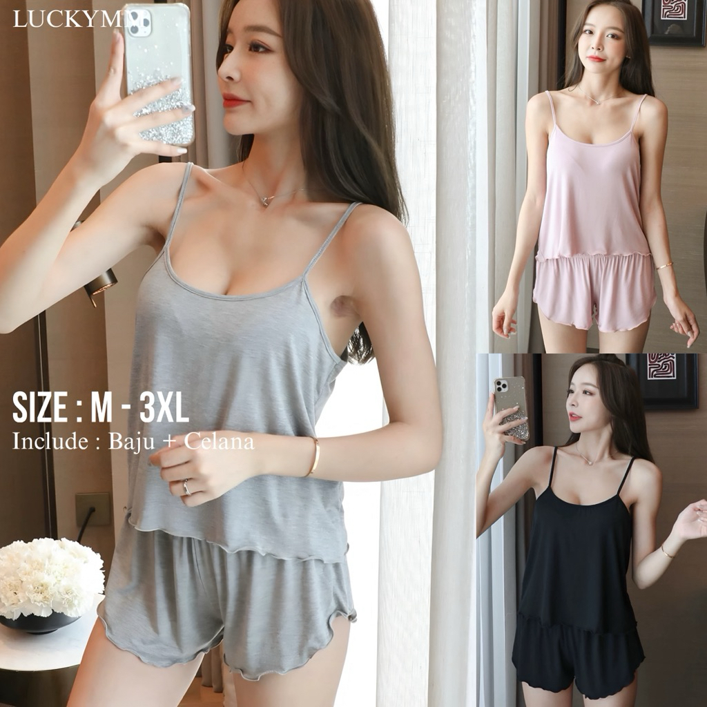 LUCKYMM 574 - Sleepwear Piyama Baju Tidur Setelan Wanita / Baju Tidur Polos Setelan Wanita / Baju Ti