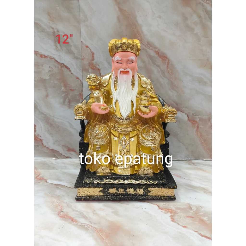patung dewa bumi / hok tek / ta pe kong  - fiber - 12 inch - emas - ruyi