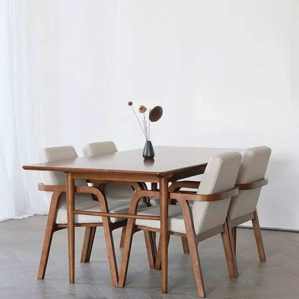 Meja Makan Minimalis Modern Kayu Jati 4 Kursi Jok Busa Empuk