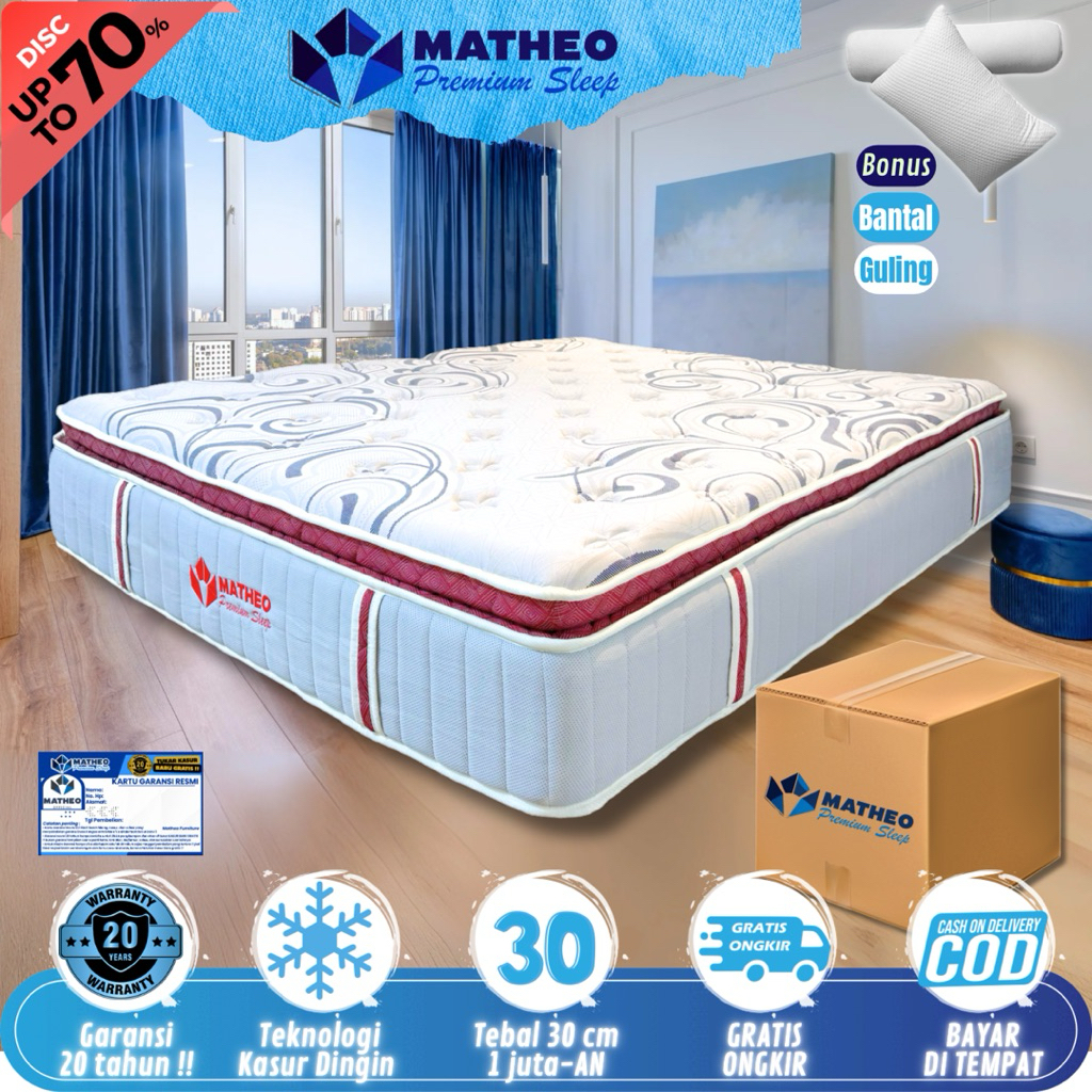 MATHEO - KASUR FULL BUSA PILLOW TOP MEWAH KELAS HOTEL TEBAL 30cm || PILLOW TOP / HIGH DENSITY FOAM /
