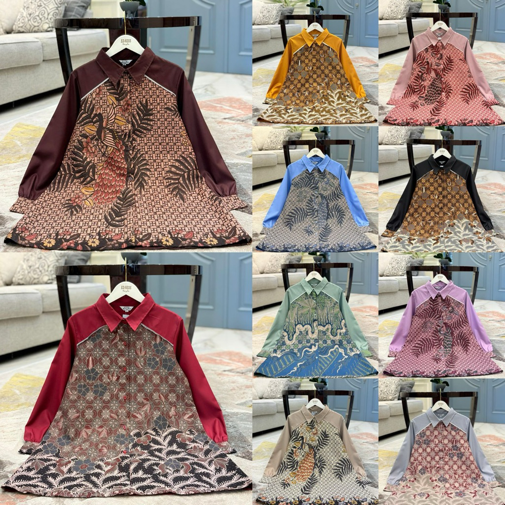 Kemeja katun ima tuyobo mix batik Doby Batik lapis trikot Kancing depan full Krah kemeja. Batik bagi