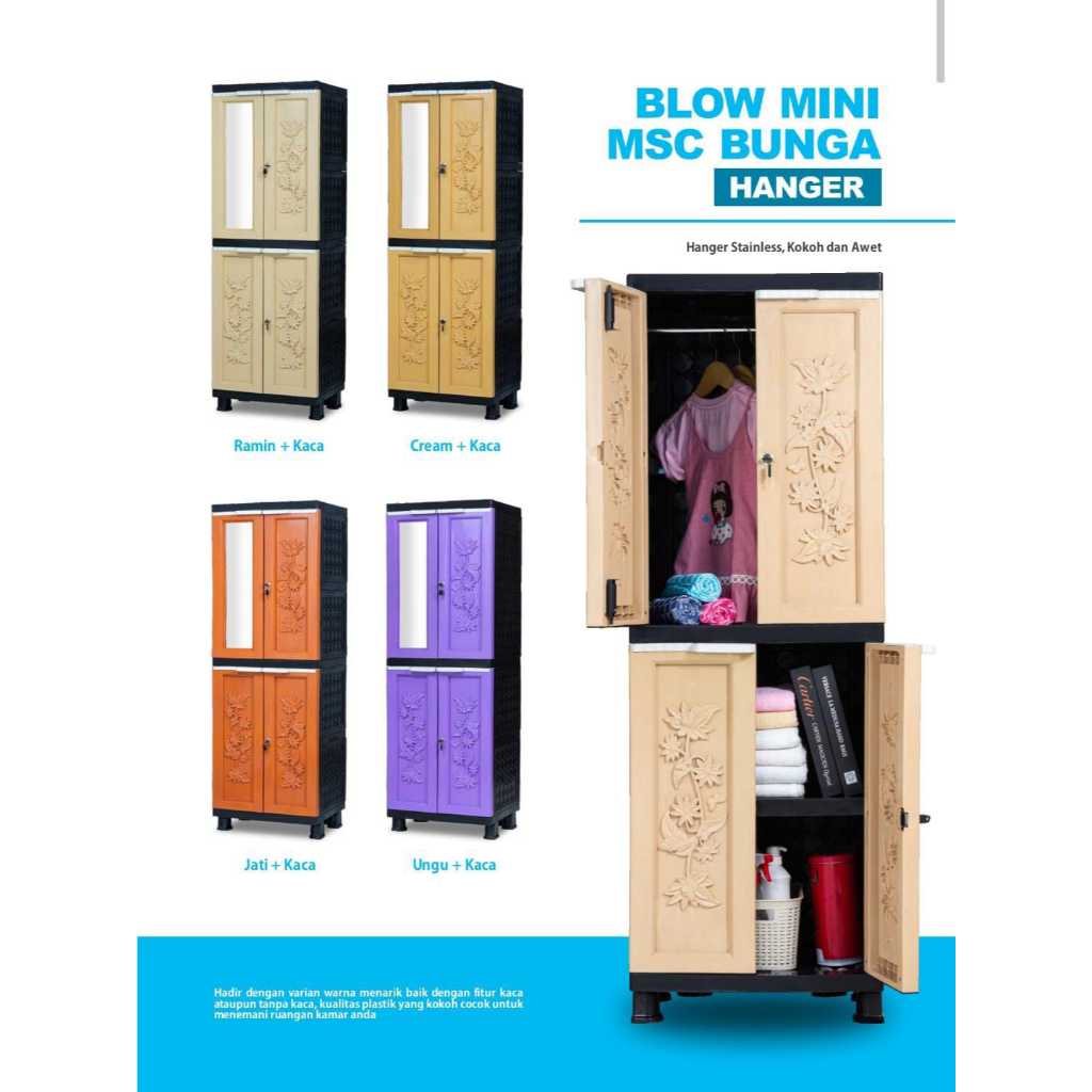 Lemari pakaian  MSC BLOW motif Bunga Plastik 4 susun Kaca