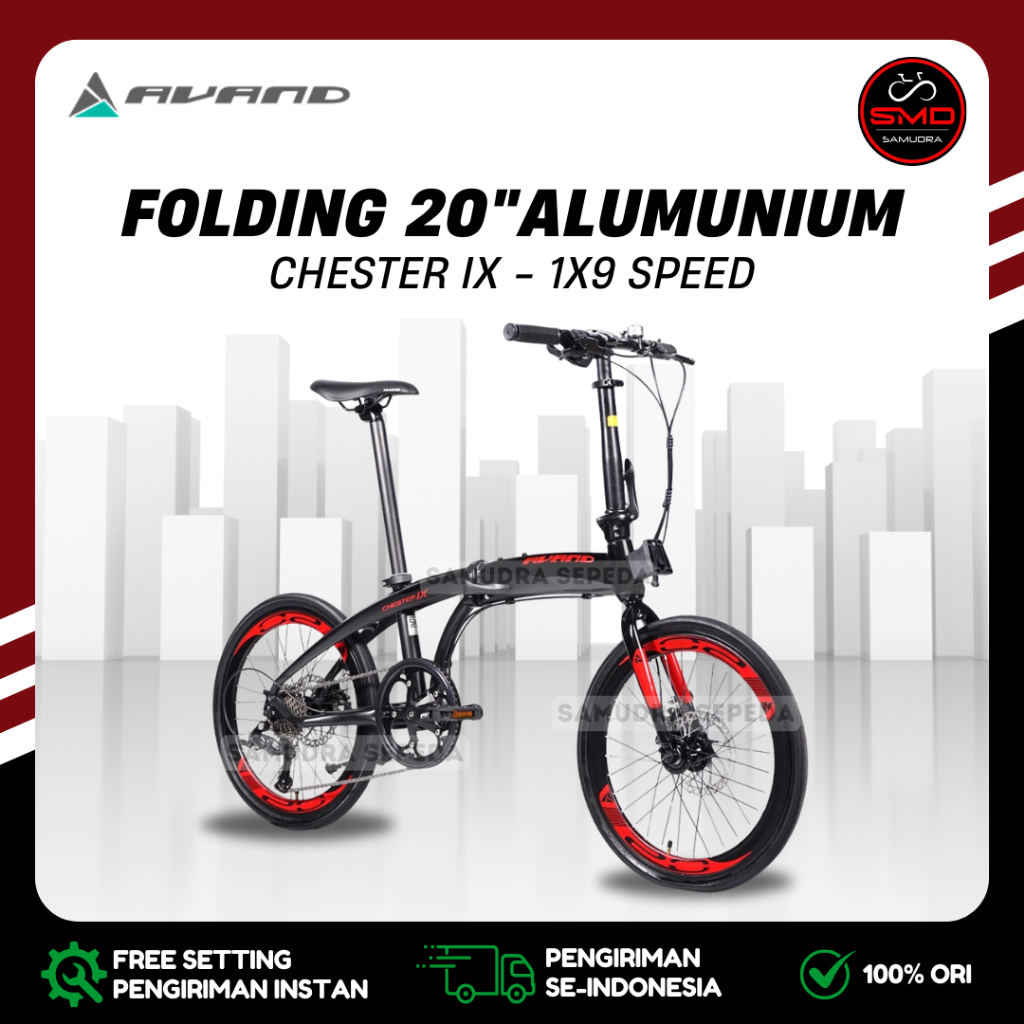Sepeda Lipat Alumunium Anak dan Dewasa 20 Inch United Avand Chester IX Hydrolic 9sp Free Tas Folding