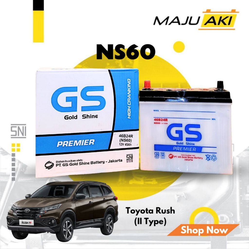Aki Mobil Toyota Rush Aki Basah GS Gold Shine Dry Charge Premier NS60 12V 45Ah