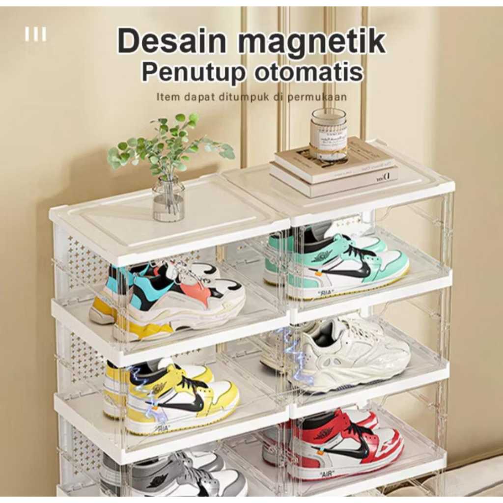Lemari Sepatu Rak Sepatu Tertutup Kotak Sepatu Lipat Rak Sepatu Susun 6 Tingkat
