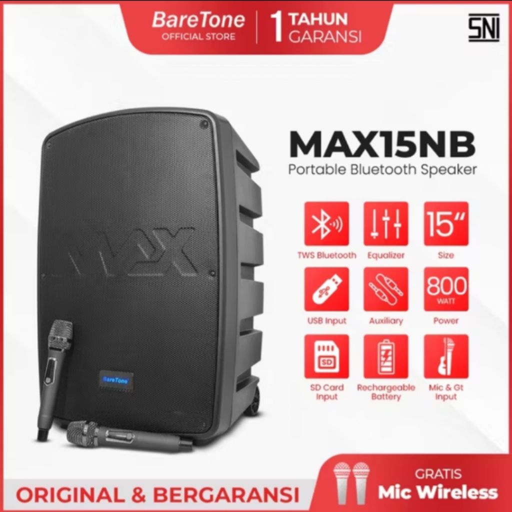 Baretone Speaker Portabel MAX15NB Speaker Bluetooth 15 Inch