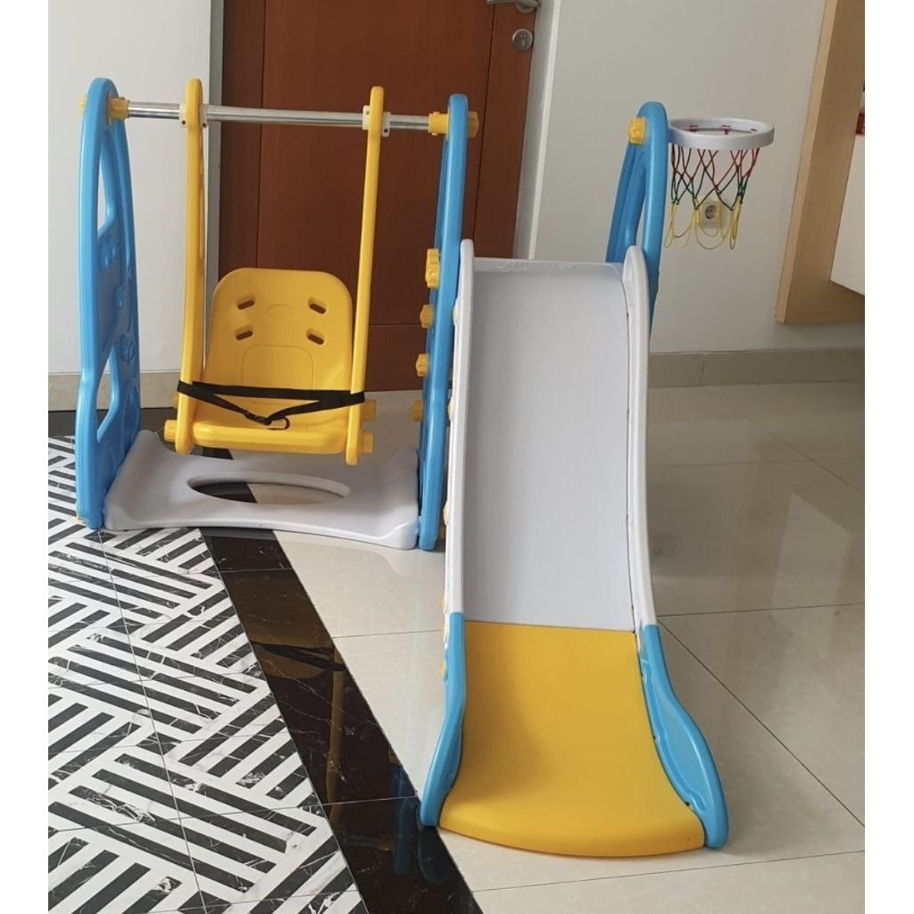 Swing Slide Ayunan Perosotan Basket Bus Biru Mainan Motorik Anak Preloved