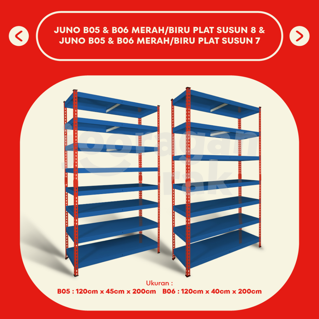 KRISBOW FULL BESI RAK GUDANG SIKU LUBANG SERBAGUNA TIDAK PERLU BAUT HEAVY DUTY | MERAH - BIRU