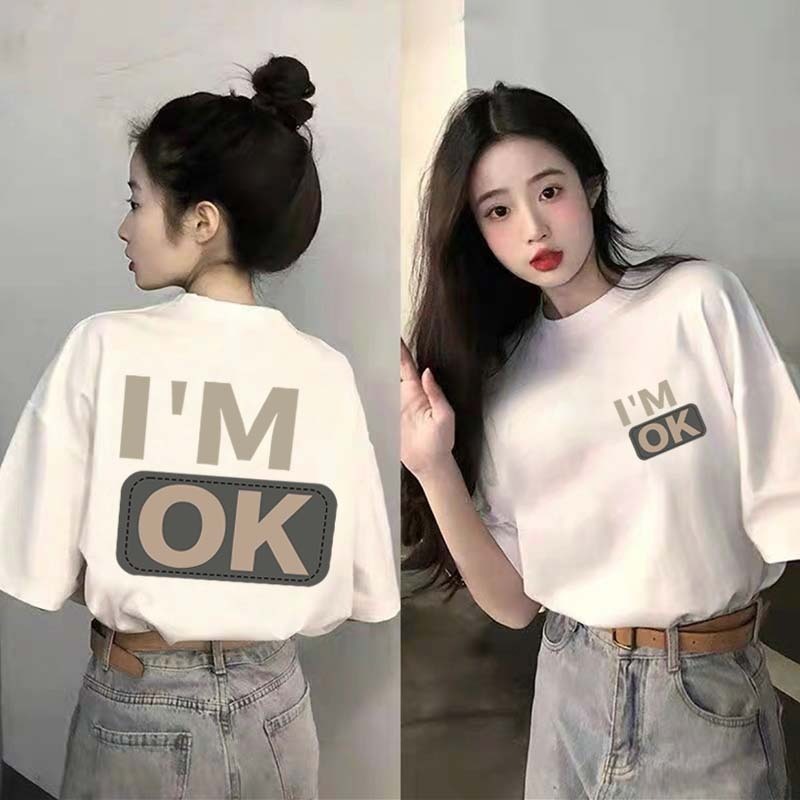 CC T-SHIRT COD | Kaos motif grafis I'M OK gaya Eropa dan Amerika | Kaos Lengan Pendek Wanita | Kaos 