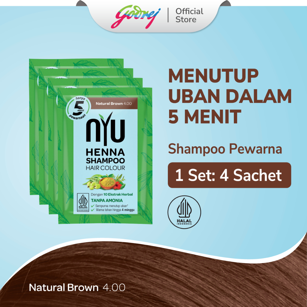 NYU Henna Shampoo Hair Colour Natural Brown - Sampo Pewarna Rambut - Box Set