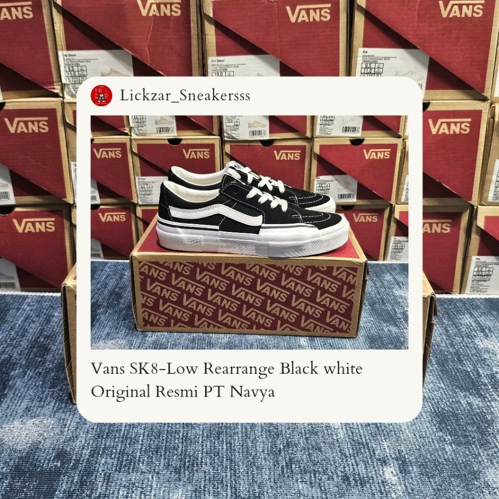 Sepatu V@ns SK8-LOW Rearrange Black white Original Resmi (PT-NAVYA)