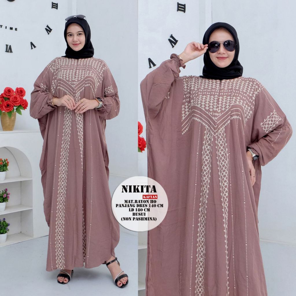 Grosir Gamis Kaftan Nikita Terbaru 2025 Bahan Rayon Ld 180 Pb 140 Jumbo