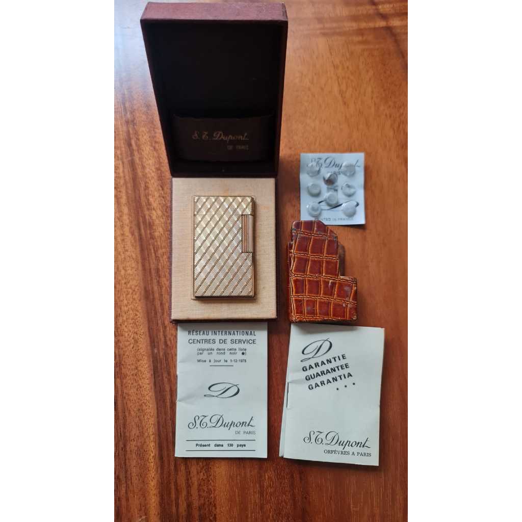 ST DUPONT Lighter Gold Original Made in France Dus Box Flint Sertifikat Korek Api Paneker Antik Lang