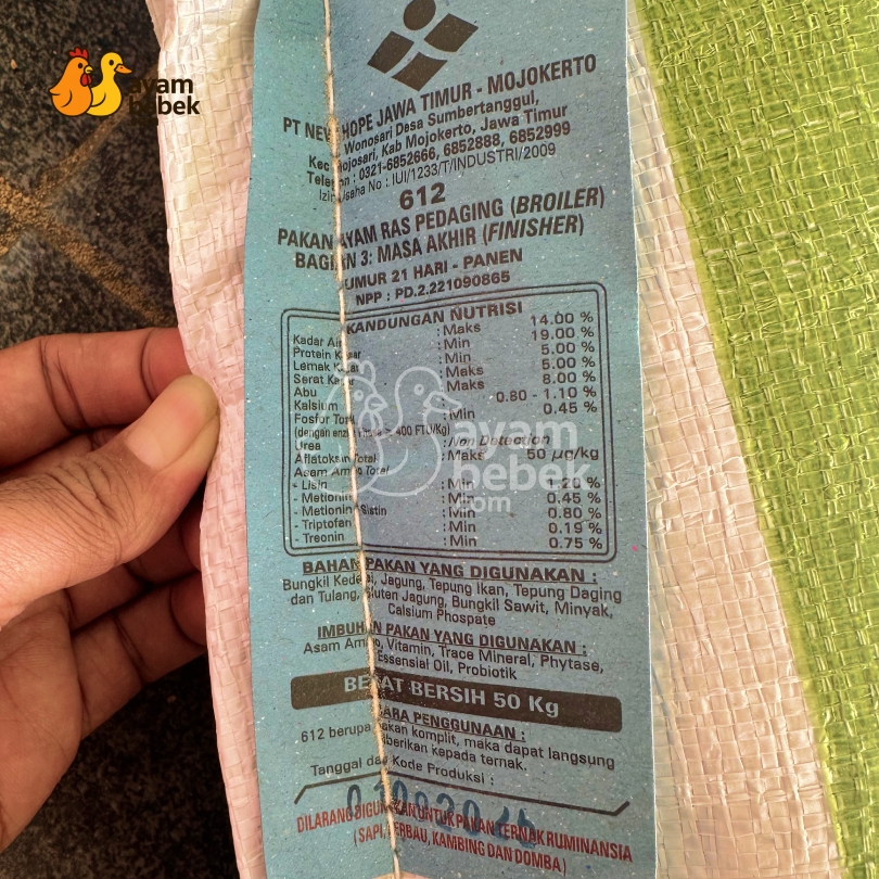 New Hope 612 Pakan Ayam Ras Pedaging Broiler Masa Akhir Finisher l 20KG 50KG AyamBebek Pakan dan