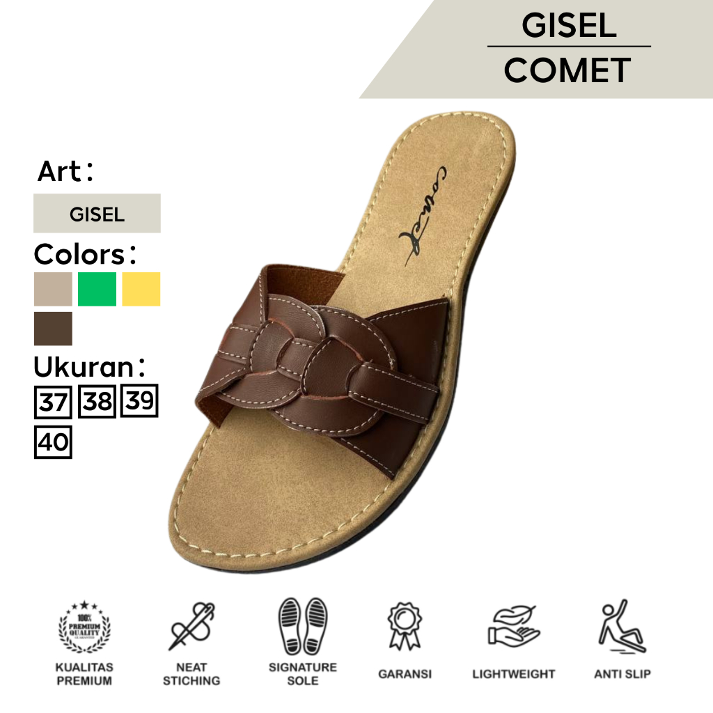 GISEL Comet Sandal Wanita Terbaru Sandal Wanita Anti Slip Flat Teplek Kekinian