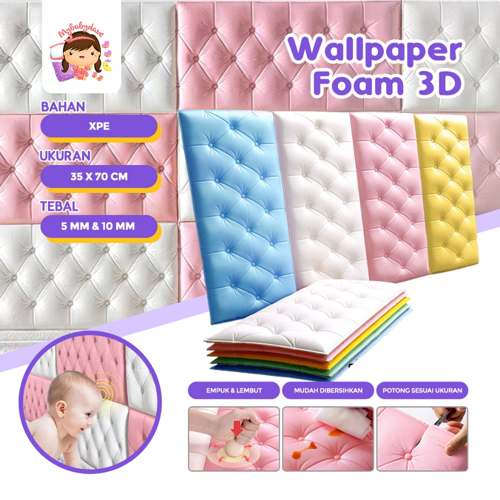 TEBAL 10MM Wallpaper Foam 3D / Stiker dinding latar belakang kepala tempat tidur / Hiasan dinding bu