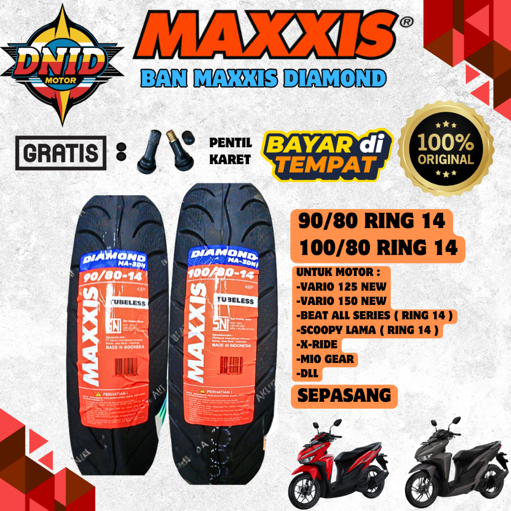 BAN DEPAN BELAKANG MOTOR BEAT / VARIO 150 / VARIO 125 NEW /SCOOPY LAMA / MIO S / X RIDER MAXXIS DIAM