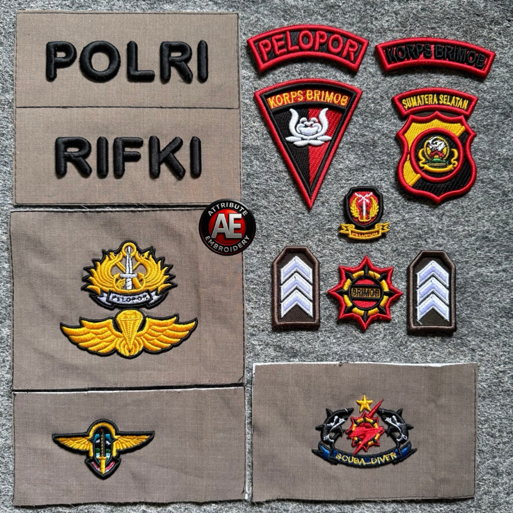 ATRIBUT BRIMOB / PDL COKLAT BRIMOB BORDIR TIMBUL & NON TIMBUL