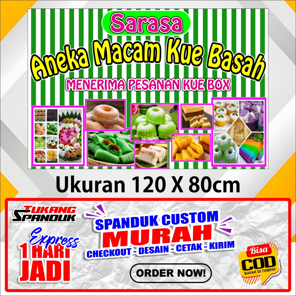 Banner ANEKA MACAM KUE BASAH , Spanduk ANEKA MACAM KUE BASAH, ukuran 120X80 cm, COD /Banner ANEKA MA