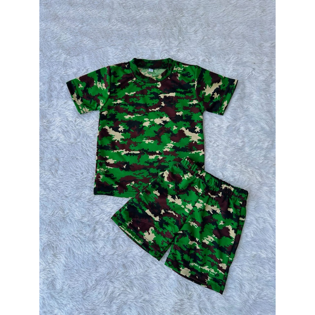 “Setelan Baju Loreng Army Anak Laki-Laki Kaos Celana Loreng TNI Kostum Main Outdoor”