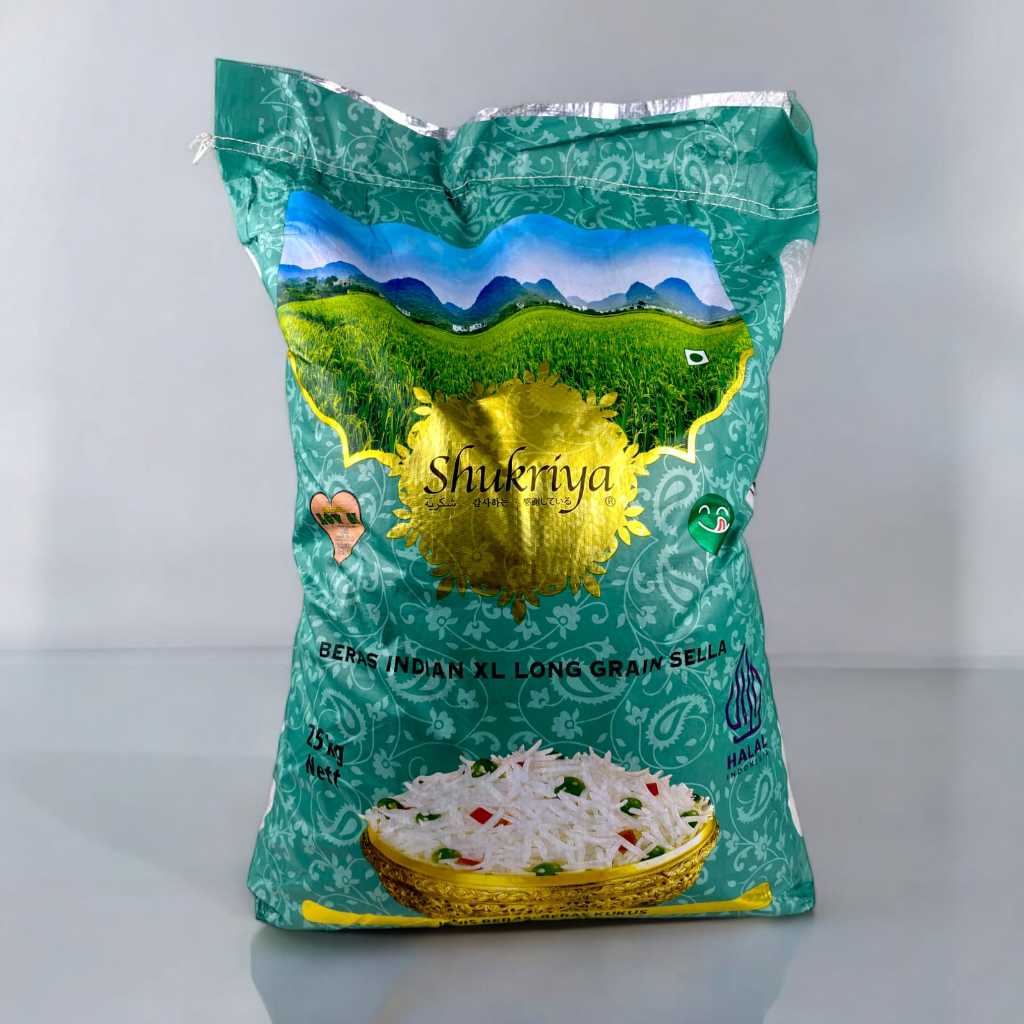 

Beras Shukriya Basmati India Kemasan 500gr, 1 Kg & 5 Kg – Premium Long Grain Sella | Super Wangi & Tidak Patah | Cocok Nasi Biryani / Kebuli | Untuk Restoran & Katering