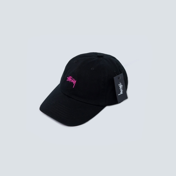 Topi STUSSY STOCK LOW FUCHSIA BLACK CAP - OS ADJST 100% ORIGINAL