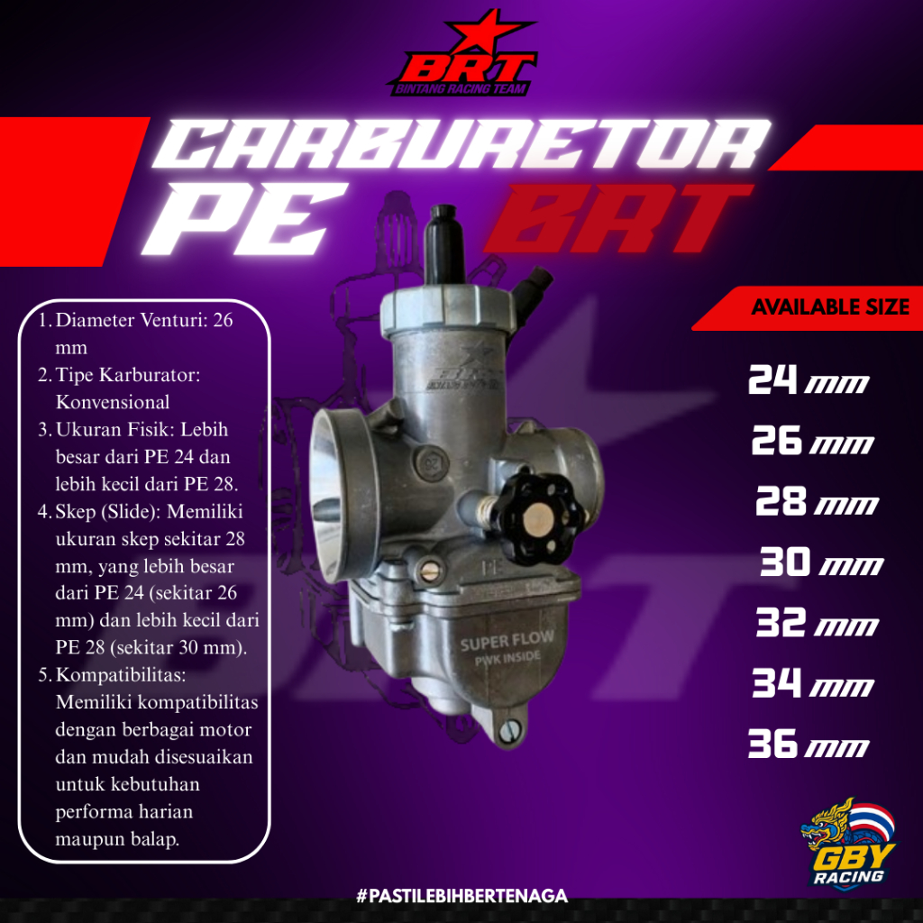 BRT Super Flow Carburetor PE 24 26 28 30 32 34 36 Universal - Karbu PE Karburator PE Super Flow Orig