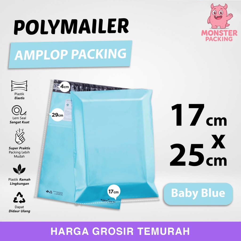 Polymailer Amplop Packing 17cm x 25cm Tosca / Baby Blue Rusfet Premium Satuan