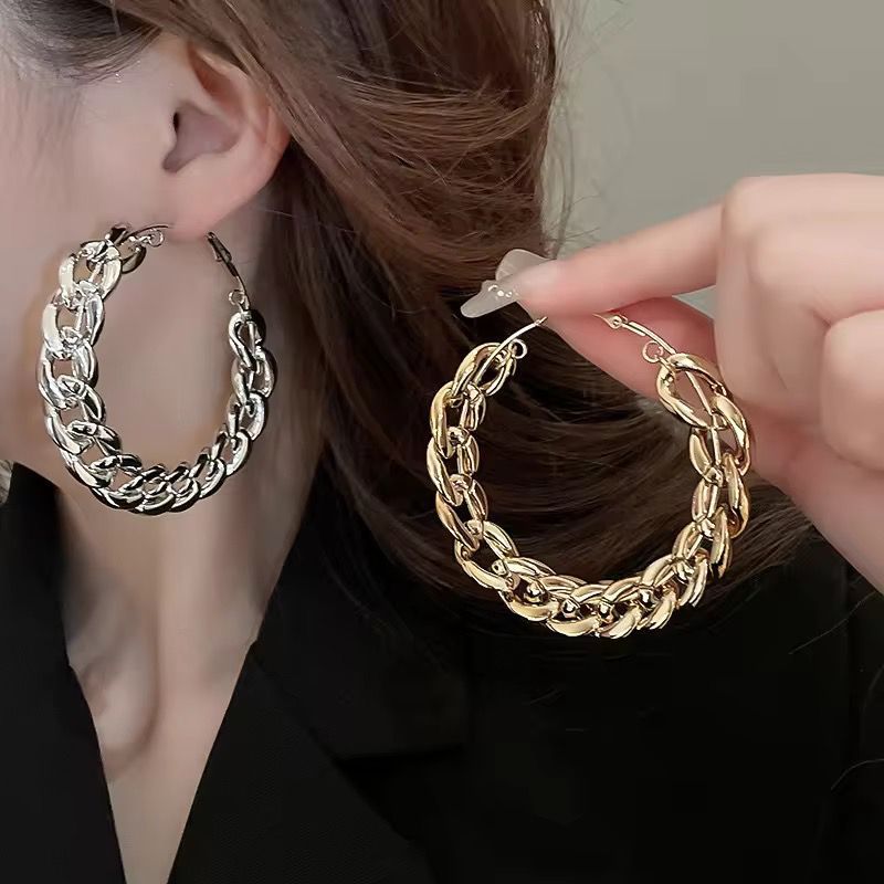 Anting Bulat Fashion Anting Bulat Rantai Perhiasan Wanita Anting Bulat Besar