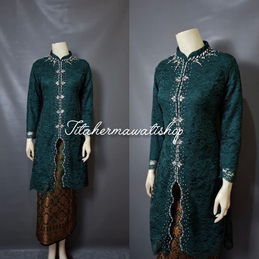 [Titahermawatishop] Jumbo-Set Kebaya Tunik Zigzag Bahan Brokat Stelan Rok Songket Lilit Set Kebaya