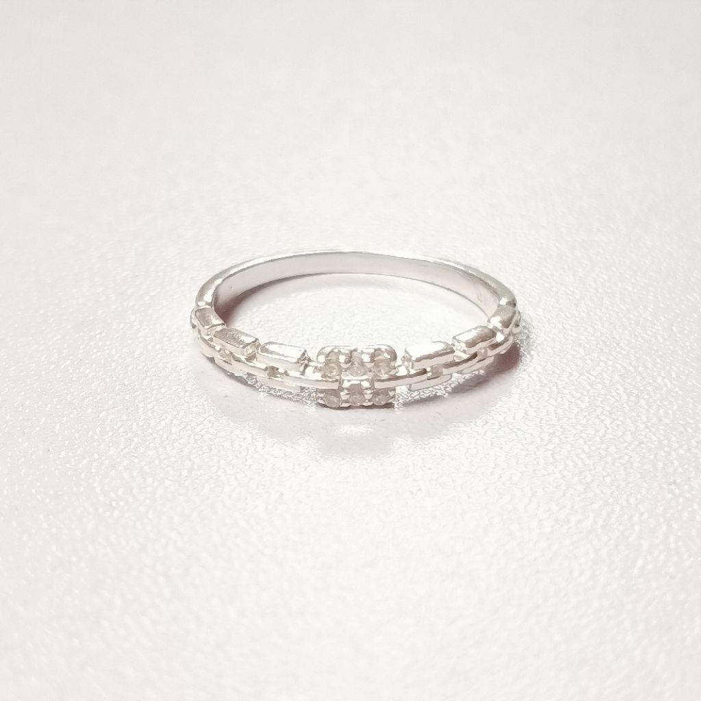 Cincin Wanita Model Rantai Permata Perak Asli Silver 99/925 Lapis Emas Putih/Cincin Wanita Elegan/Ci