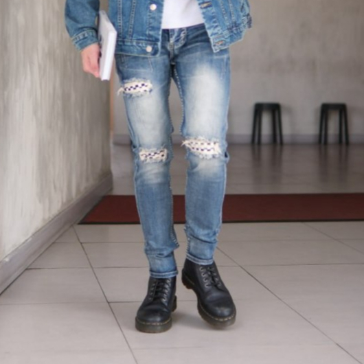 Weird Jeans - Blue Chess - Celana Jeans Panjang Pria Slimfit Ripped Jeans