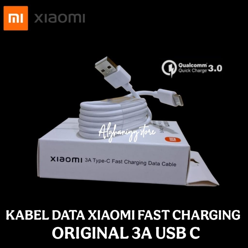 Kabel Data XIAOMI 3A Fast Charging Original 100% Cable Xiaomi USB C