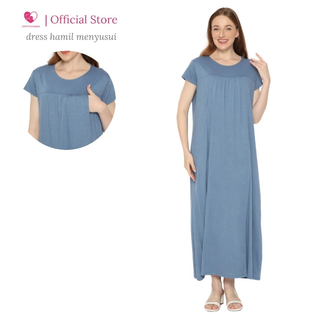 Happymomma - Dress Busui Friendly Bukaan Kanan Kiri Panjang Lengan Pendek Laura