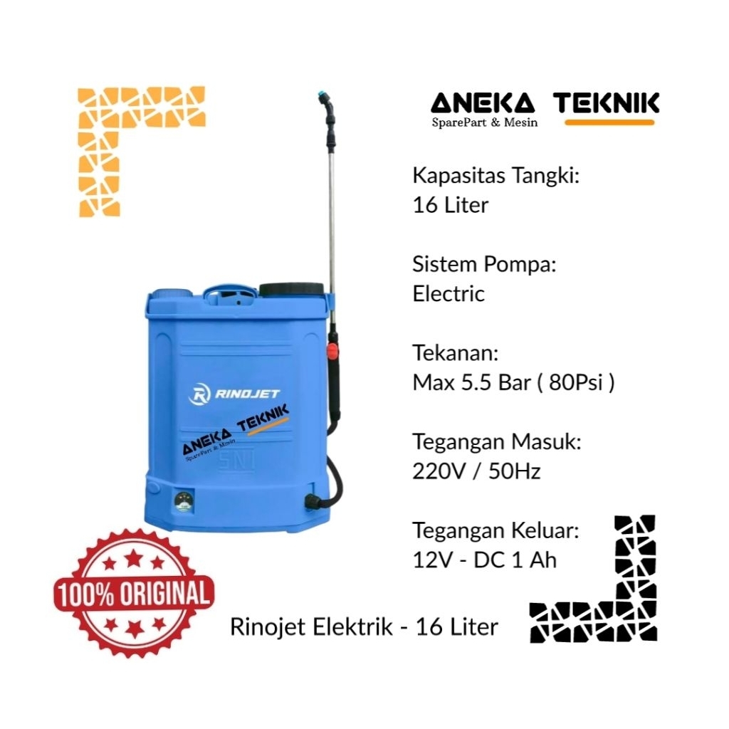 Aneka Teknik - Sprayer / Alat Semprot Hama Rinojet Electric Tangki 16 Liter Asli & Berkualitas