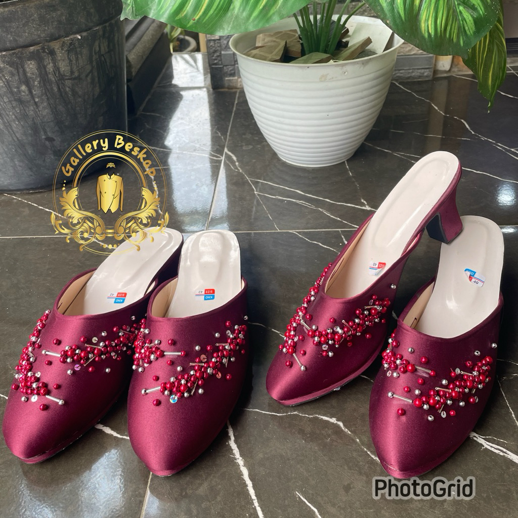 Sendal selop manten/ sendal pengantin/ wedding shoes burgundi maroon