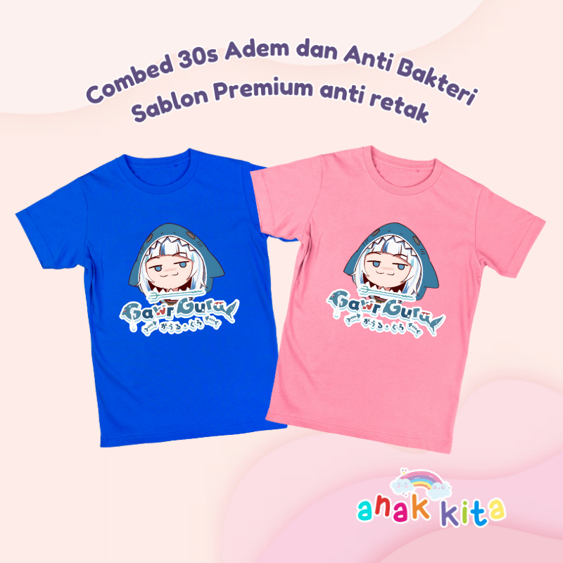 Anak Kita Kaos Gawr Gura Vtuber / Baju Gura Hololive Virtual Youtuber / T-shirt Gawr Gura Distro Ani