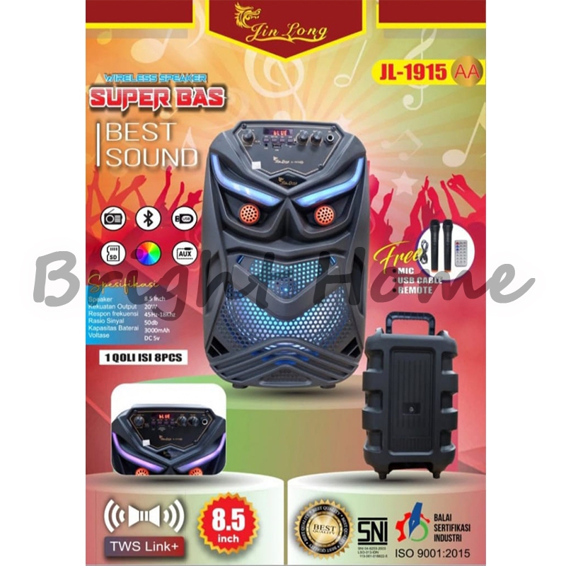 JINLONG JIN LONG JL1915 JL-1915 AA Spiker 8.5" Speaker Aktif Portable Wireless Bluetooth Subwoofer 9