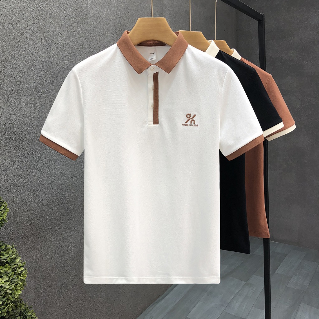 HL8 Kaos Kerah Pria Knit Shirt Lengan Pendek V Neck Polo Shirt kaos polos kancing Atasan Pria Lengan